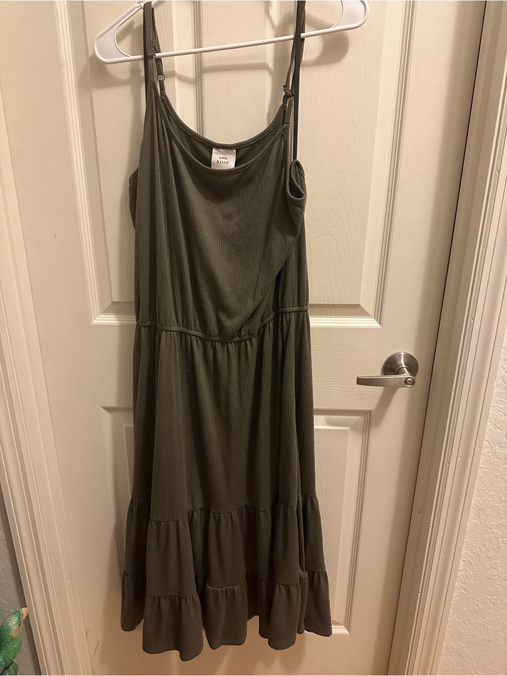 Knox Rose Olive Tiered Midi Dress with Adjustable Straps